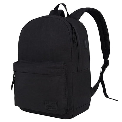 SUPACOOL Casual Laptop Backpack with USB Charging Port for Men and Women, School Bookbag for College, Lightweight Pack Back(Dark Black)