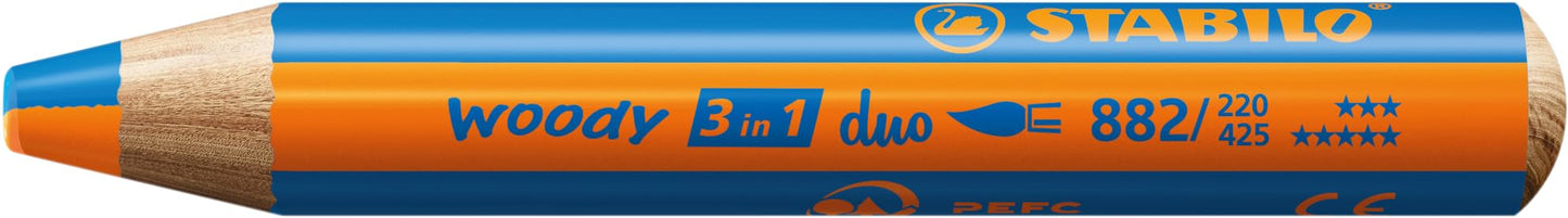 STABILO Multi-Talented Pencil woody 3 in 1 duo - Pack of 6 - Assorted Colors with Sharpener