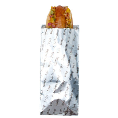 Restaurantware-Bag Tek 3.7 x 1.2 x 9.2 Inch Hot Dog Bags, 100 Small Hot Dog Wrappers - Greaseproof, Freezer-Safe, Printed Foil Accessories, Heat-Resistant, Non-Vented