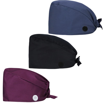 ATHPIK 3pcs Scrub Caps Solid Working Surgical Cap Nurse Hats with Buttons and Sweatband Adjustable Tie Back Hat for Women Men Medical