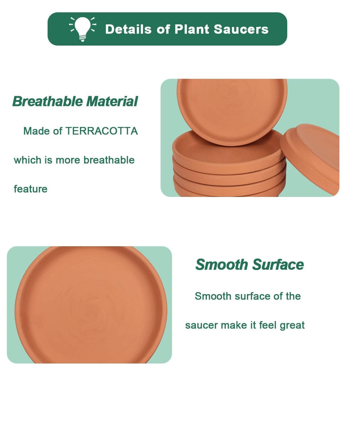 Terracotta Pot Plant Saucer -Round Plant Pot Saucers, Tiny Clay Plant Trays Great for Indoor Outdoor (4, 8 inch)
