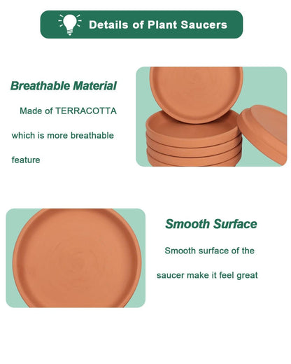 Terracotta Pot Plant Saucer -Round Plant Pot Saucers, Tiny Clay Plant Trays Great for Indoor Outdoor (4, 8 inch)