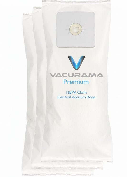 Vacurama Premium Central Vacuum Bags - Compatible for NuTone 391, Beam, Cana-Vac, Electrolux, Kenmore 50601, Allerex, Titan, Broan, Eureka, Hoover, Nilfisk and Other. Multi-Layered HEPA Cloth - 6-Pack