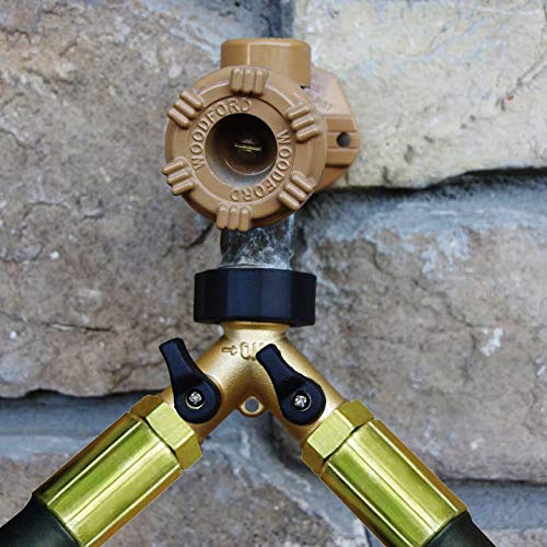 2 Way Garden Hose Connector Tap Splitter for Lawn and Garden - Outlet With 2 Valves, Spigot Adapter (Brass)