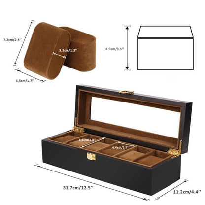 Baskiss 6 Slots Watch Box for Men, Solid Wood Luxury Display Storage Case Jewelry Organizer with Clear Top for Anniversary, Wedding, Birthday
