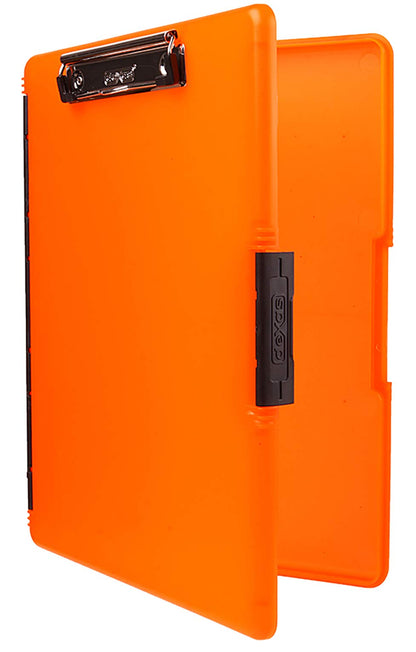 Dexas Slimcase 2 Plastic Clipboard with Storage and Side Opening, Neon Orange, Office Supplies Clipboards to Organize, Carry and Store, A4 Holder, Style and Functionality Nursing Clipboards