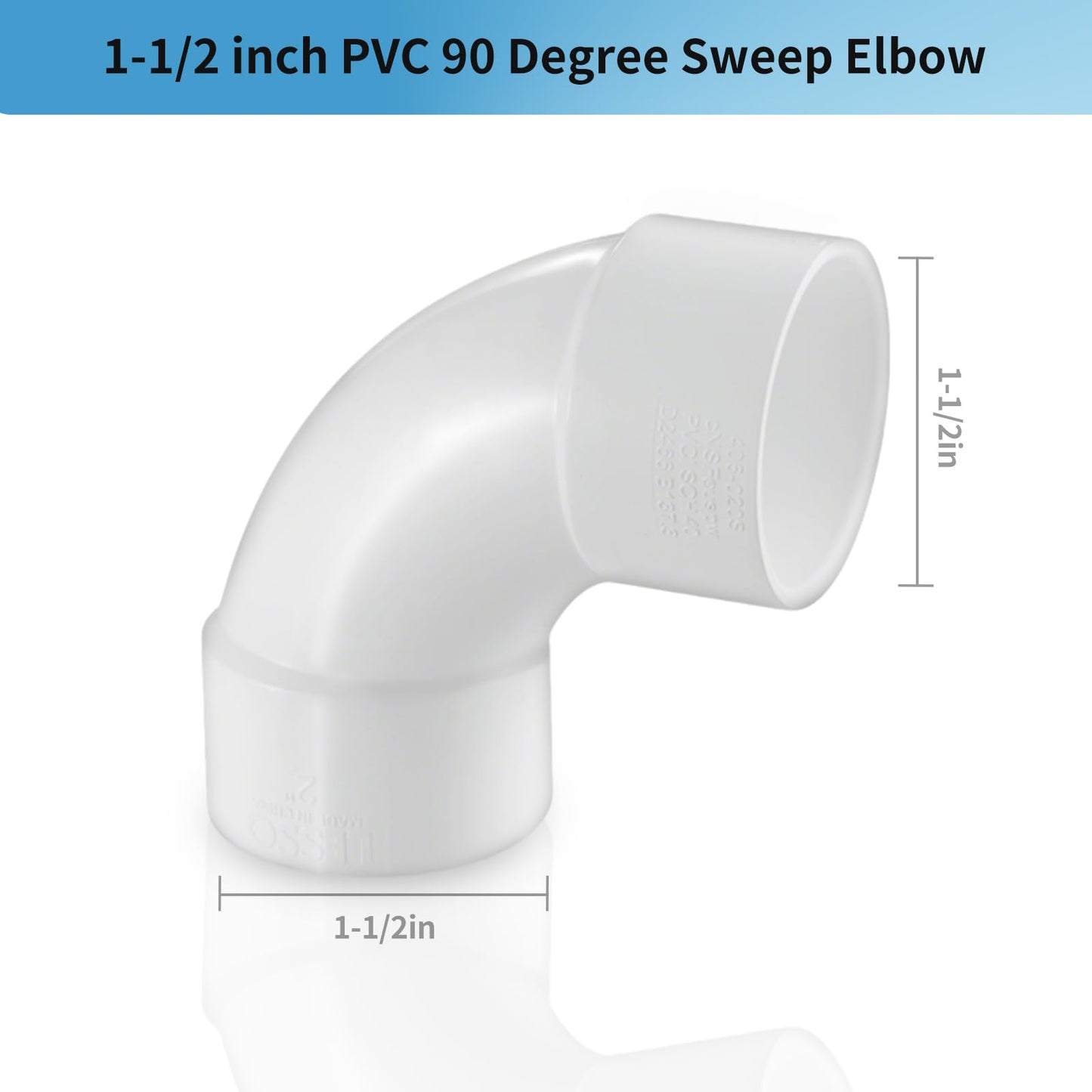 LESSO 1-1/2 Inch PVC 90 Degree Elbow, 1-1/2" Pipe Fittings High Flow Capacity White for Plumbing and Pool Systems, Schedule 40, 2 Pcs