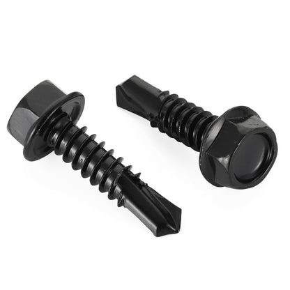 #14 x 1 Hex Washer Head Self Drilling Screws Black Oxidized, 410 Stainless Steel, 50 PCS