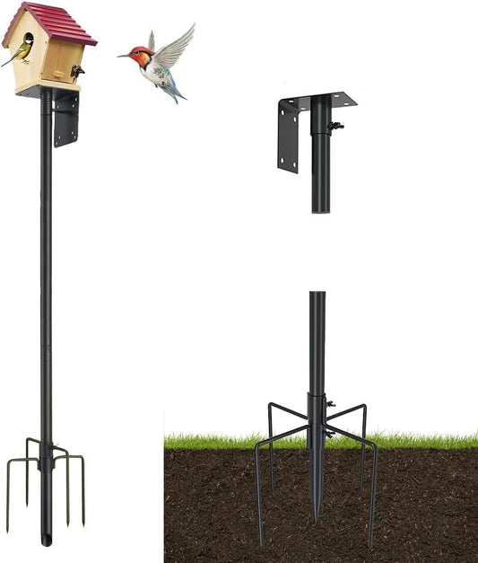 74 Inch Bird House Pole Heavy Duty Feeder Mount Kit for Outdoor 5-Prong Base Splicing Adjustable Feeding Stand Station Watching Weather Squirrel Proof Poles Bird House Not Included (Black, 74 inch)