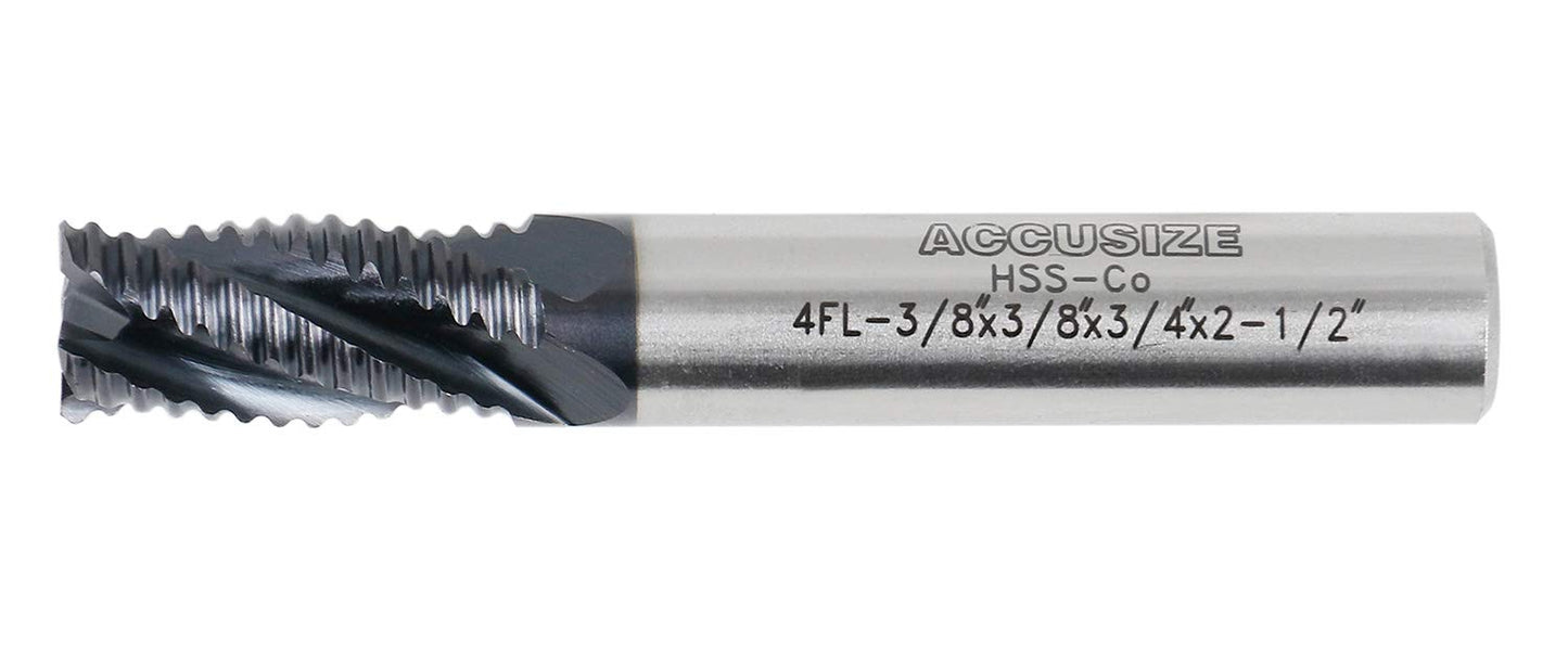 Accusize Industrial Tools 3/8'' Dia by 3/8'' Shk Dia Coarse Tooth M42 8% Cobalt Tialn Roughing End Mill, 3/4'' Flt Length, 2-1/2'' Oal, 1102-0038