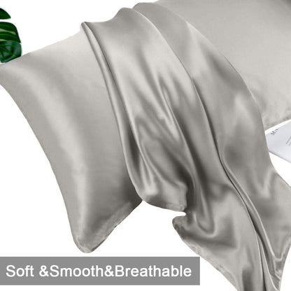 100% Mulberry Silk Pillowcase Pure,21 Momme Both Side Real Silk Pillowcases Hidden Zippered Slip Silk Pillowcase Hypoallergenic Soft Breathable for Hair, Skin and Good Sleep（Grey, Standard：20"x26"）