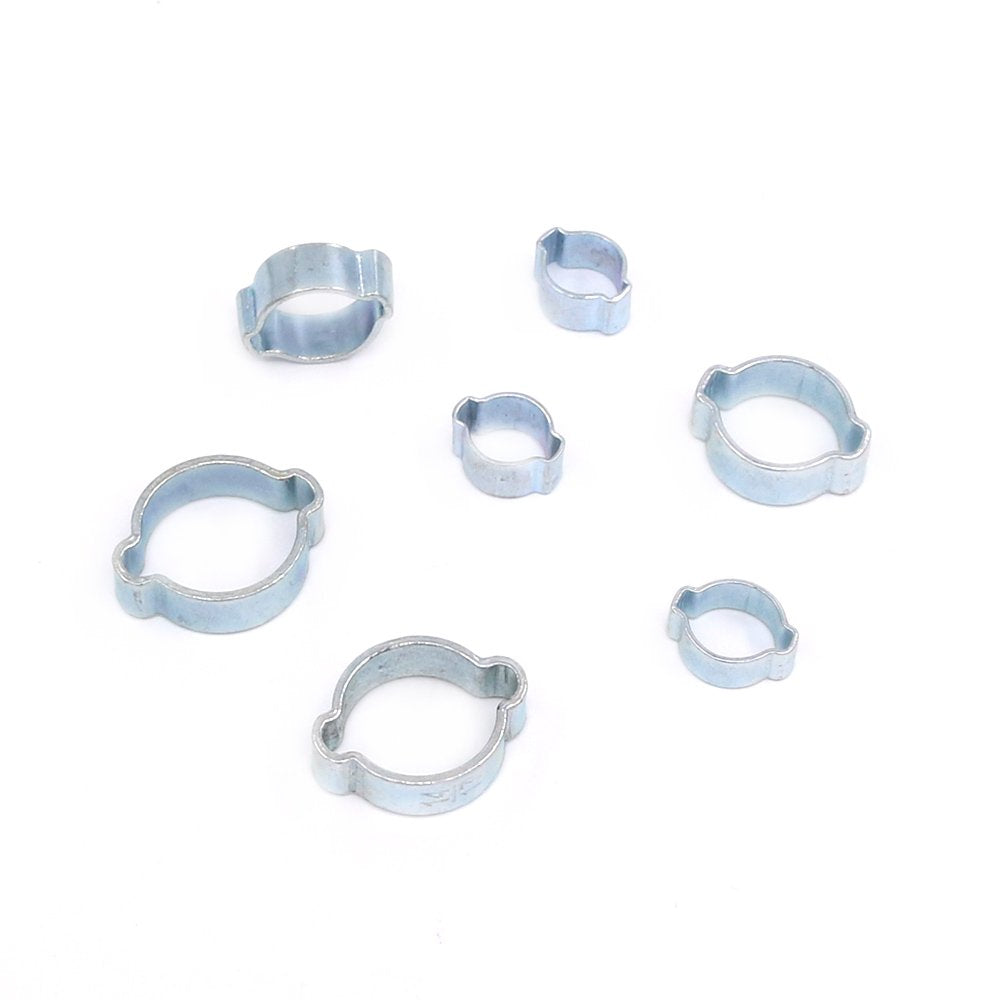 Hilitchi 7 Sizes 140Pcs Zinc Plated Double Ear Hose Clamps O Clips Pipe Hose Tube Fuel Clamps Fasteners Clips Assortment Kit