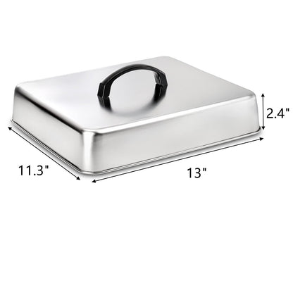 ZEAYEA 2 Pack Cheese Melting Dome, Rectangular Stainless Steel Steam Basting Cover with Heat Proof Handle, Griddle Basting Cover, BBQ Grilling Accessories, Indoor or Outdoor Camping, 13" x 11.3"