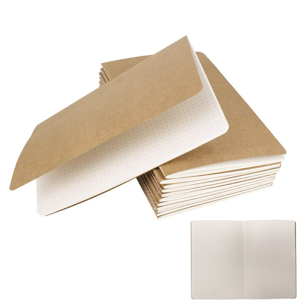 zmybcpack 12 Pack A5 Dot Grid Paper Notebook, Kraft Cover Dotted Subject Notebook, Dot Grid Bullet Journal -30 Sheets/60 Dot Pages，8.25"x5.5"