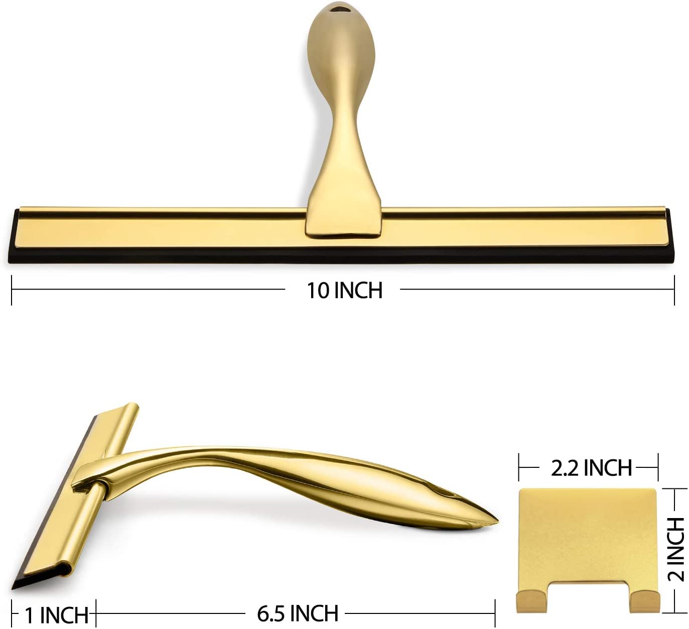 Sishynio All-Purpose Shower Squeegee for Shower Doors, Bathroom, Window and Car Glass - Golden, Stainless Steel, 10 Inches