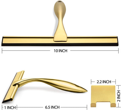 Sishynio All-Purpose Shower Squeegee for Shower Doors, Bathroom, Window and Car Glass - Golden, Stainless Steel, 10 Inches