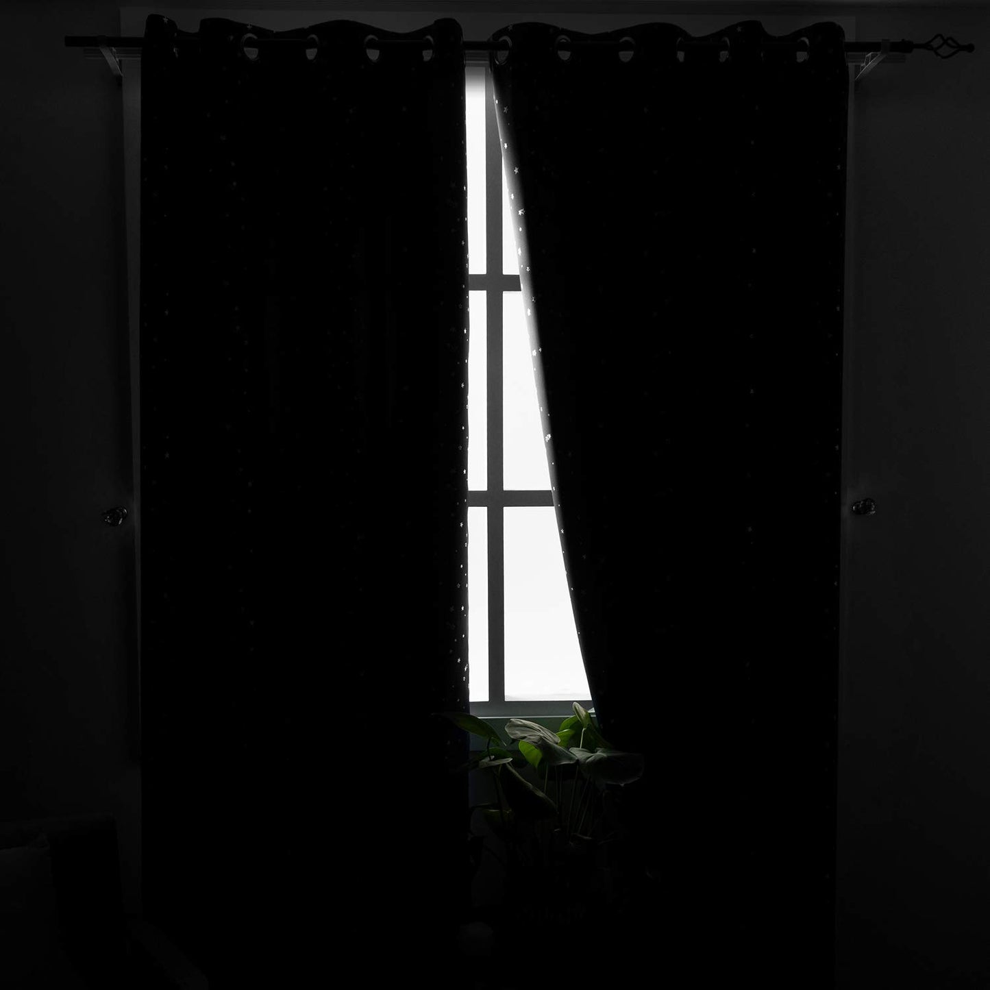BGment Navy Blue Kids Blackout Curtains 63 Inches Long for Bedroom - Silver Star Printed Thermal Insulated Room Darkening Grommet Curtains for Living Room, 2 Panels, 52 Wide