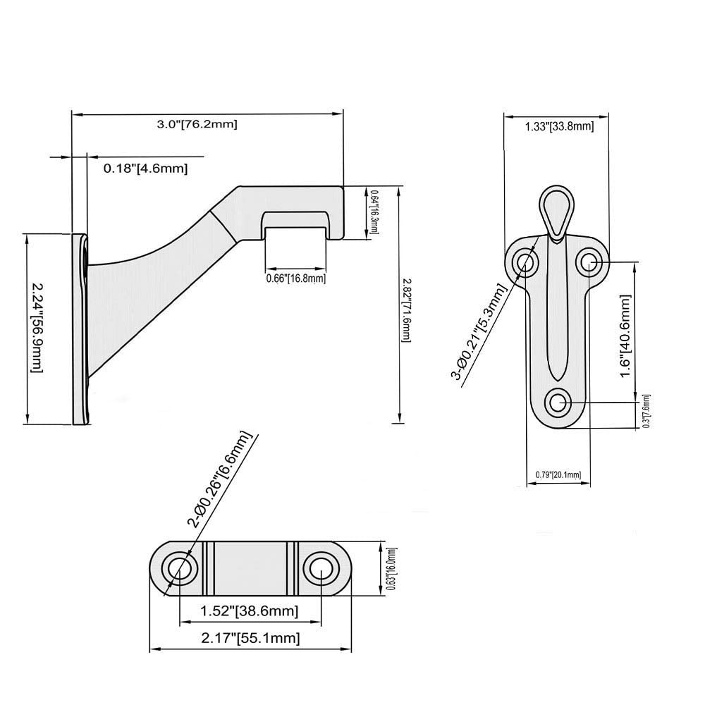 HOME MASTER HARDWARE Handrail Stair Brackets 3" Heavy Duty Support Hardware for Stairways, Home or Office Staircase Hand Rail Bracket with Screws, Oil Rubbed Bronze Finish 3 Pack