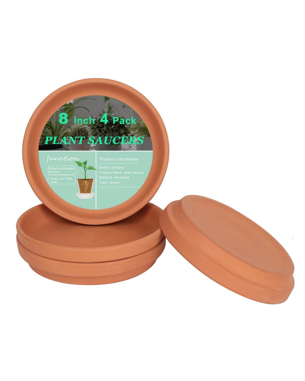 Terracotta Pot Plant Saucer -Round Plant Pot Saucers, Tiny Clay Plant Trays Great for Indoor Outdoor (4, 8 inch)