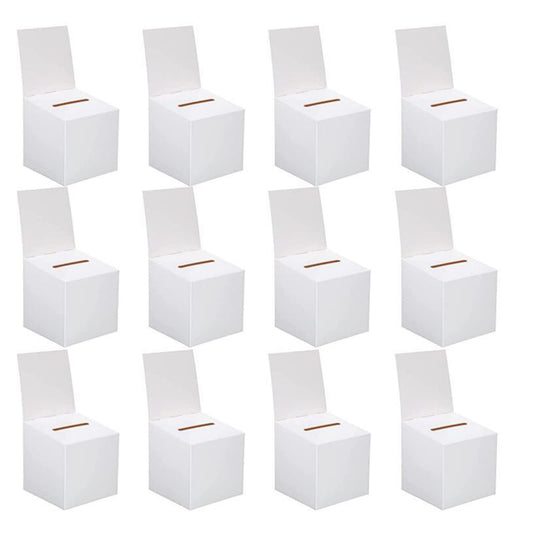 Xugoox 12Pcs Ballot Box Donation Box for Fundraising, Slot Tickets Boxes White Glossy Cardboard Box with Removable Header for Collecting Business Card Voting Contest 12 x 6 x 6 Inch