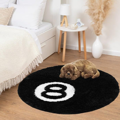 Aewerpec 24" Black Geometric Number 8 Ball Rug, Unique Circle Area Rug for Bedroom Decor