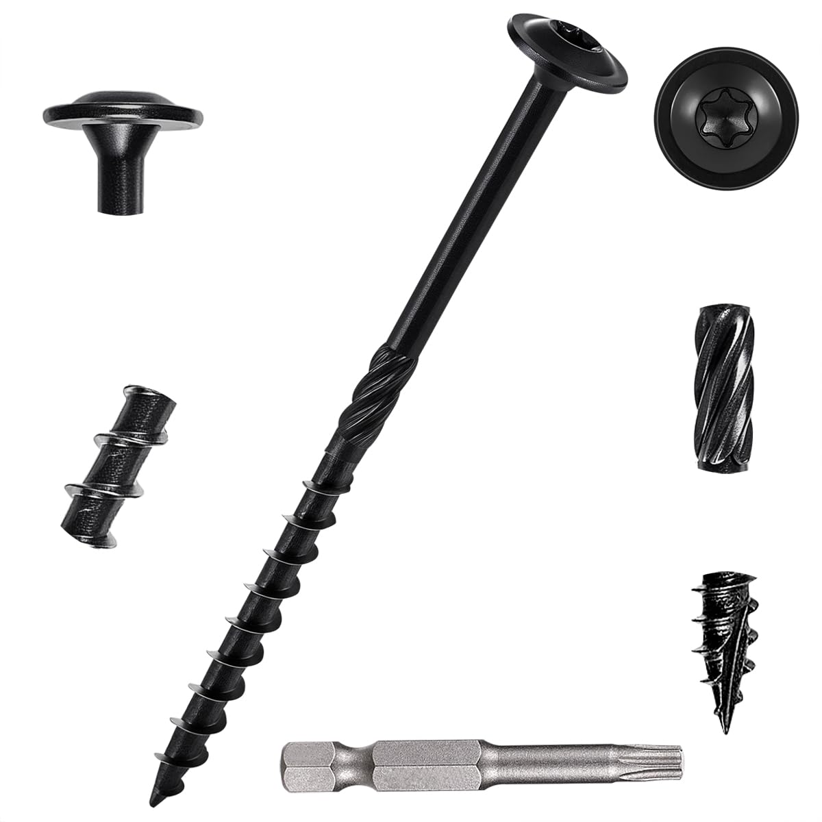 YCSJ 50 PCS(1.44lb), #14 x 4 Lag Screws, Structural Wood Screw 4 inch, Heavy Duty Construction Screw, Rust Resistant, Washer Head, Exterior Wood/Lag/Timber Screws, T30 Star Bit Included