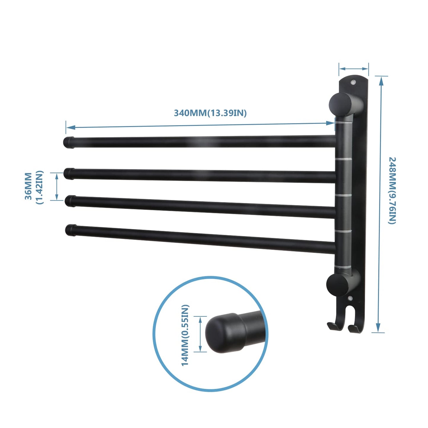 Black Towel Rack JSVER Swivel Towel Rack Wall Mounted, SUS304 Stainless Steel Towel Bar, Space Saving Towel Holder, Towel Racks for Bathroom