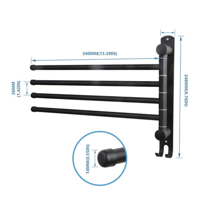 Black Towel Rack JSVER Swivel Towel Rack Wall Mounted, SUS304 Stainless Steel Towel Bar, Space Saving Towel Holder, Towel Racks for Bathroom