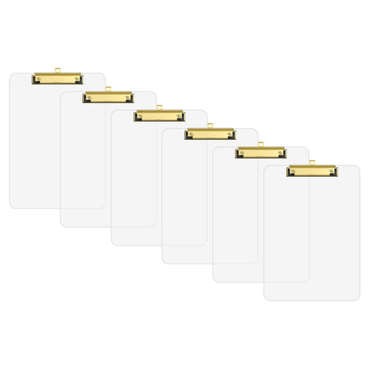 Zoenley Clear Plastic Clipboard Set of 6, 12.5 x 9 Letter Size for Classroom, Students, Teacher, Nurse, A4 Transparent 8.5 x 11 Clip Board with Low Profile Gold Clip, Office & School Supplies
