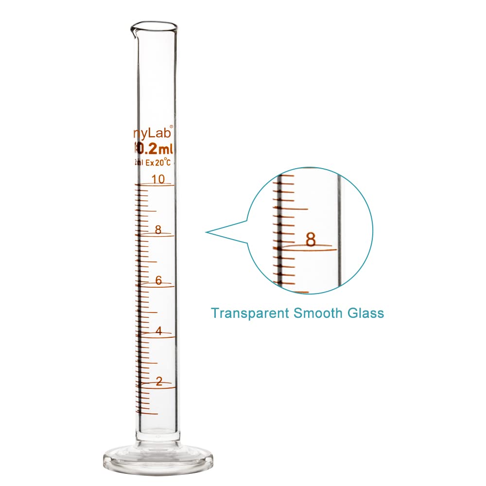 StonyLab 4-Pack Borosilicate Glass 10ml Heavy Wall Graduated Cylinder Measuring Cylinder, 10ml