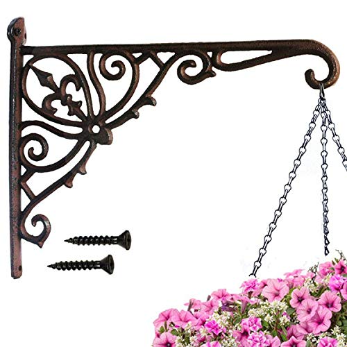 Cast Iron Hanging Plants Bracket, Heavy Duty 12" Indoor Outdoor Durable Wall Planter Hooks for Flower Pots Basket Bird Feeder Wind Chime Lanterms Patio Lawn Garden Hanger Hardware Bracket