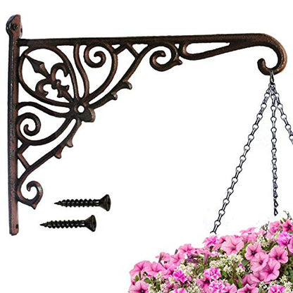 Cast Iron Hanging Plants Bracket, Heavy Duty 12" Indoor Outdoor Durable Wall Planter Hooks for Flower Pots Basket Bird Feeder Wind Chime Lanterms Patio Lawn Garden Hanger Hardware Bracket