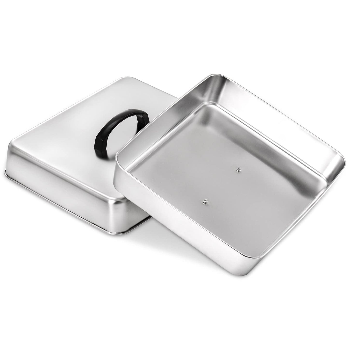 ZEAYEA 2 Pack Cheese Melting Dome, Rectangular Stainless Steel Steam Basting Cover with Heat Proof Handle, Griddle Basting Cover, BBQ Grilling Accessories, Indoor or Outdoor Camping, 13" x 11.3"