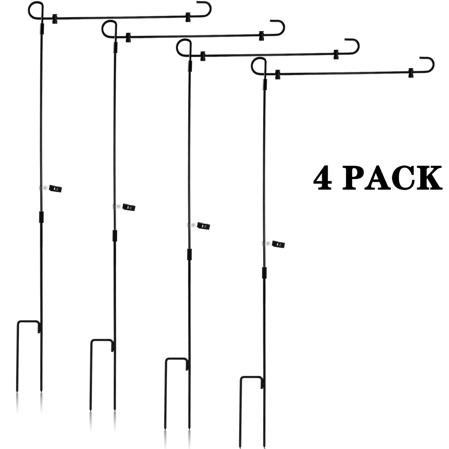 DEAYOU 4-Pack Garden Flag Stand, Yard Flag Holder for Outside, Weather-Proof Metal Lawn Flag Pole with Stoppers and Anti-Wind Clips for Banner, Outdoor, Home Decor, 35.5" H x 16.5" W