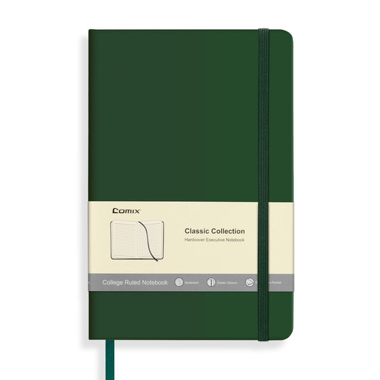 COMIX A4 Hardcover Journal Notebook, 240 Pages, College Ruled,8.5" x 11" Vegan Leather Notebook with Elastic Band for Work, School, Travel, Business,Dark Green