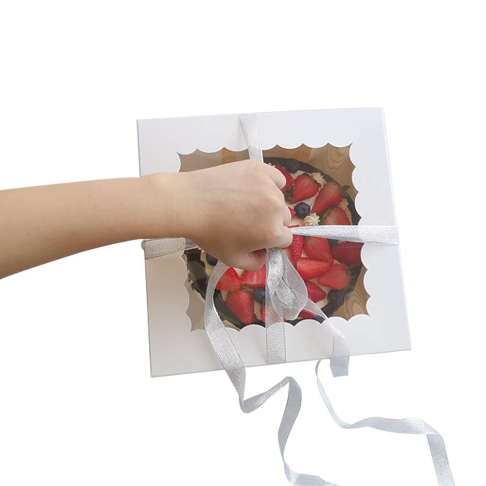 ZMYBCPACK 10" x 10" x 5" Cake Boxes with Window & 10" Round Cake Boards(10 Pack of Each), Paperboard Cake Baker Box for Bakery, Cakes, Pastries