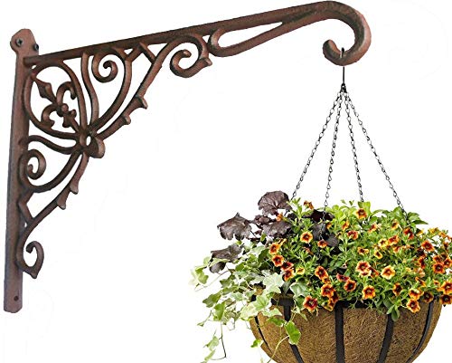 Cast Iron Hanging Plants Bracket, Heavy Duty 12" Indoor Outdoor Durable Wall Planter Hooks for Flower Pots Basket Bird Feeder Wind Chime Lanterms Patio Lawn Garden Hanger Hardware Bracket