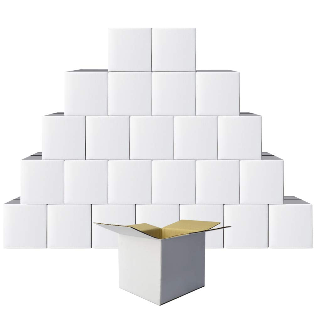 Shipping Boxes 4x4x4 White Cardboard Box Kraft Corrugated Small Mailing Boxes, 25 Pack