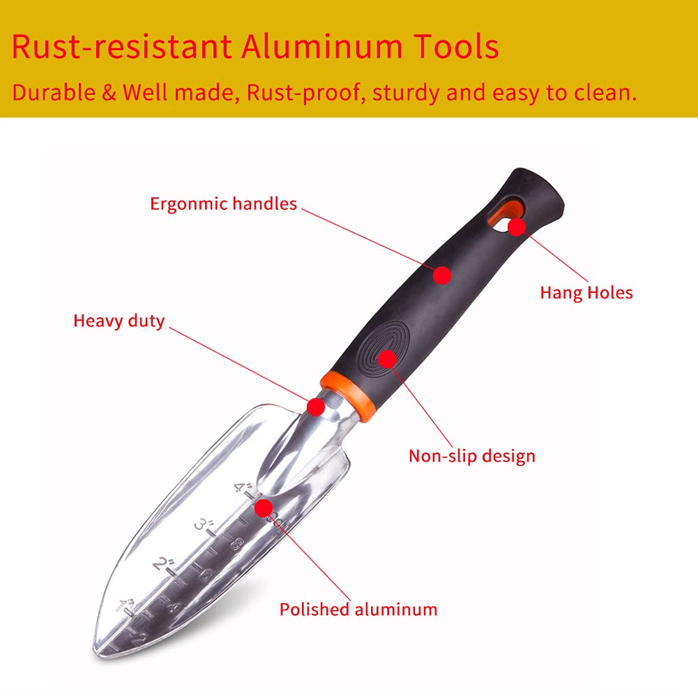 Yongkist 3 Piece Garden Tool Set, Cast-Aluminum Heavy Duty Gardening Kit Includes Hand Trowel, Transplant Trowel and Cultivator Hand Rake with Soft Rubberized Non-Slip Ergonomic Handle, Ideal Gifts