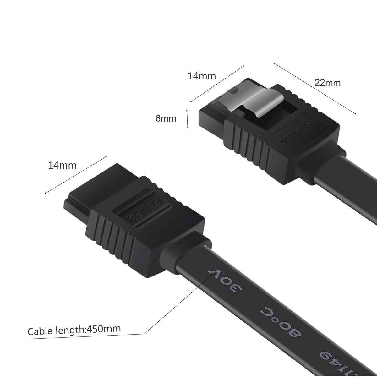 BENFEI 12 Pack SATA III 6Gbps Straight HDD SDD Data Cable with Locking Latch, 18 Inch, Black, Compatible for SATA HDD, SSD, CD Driver, CD Writer
