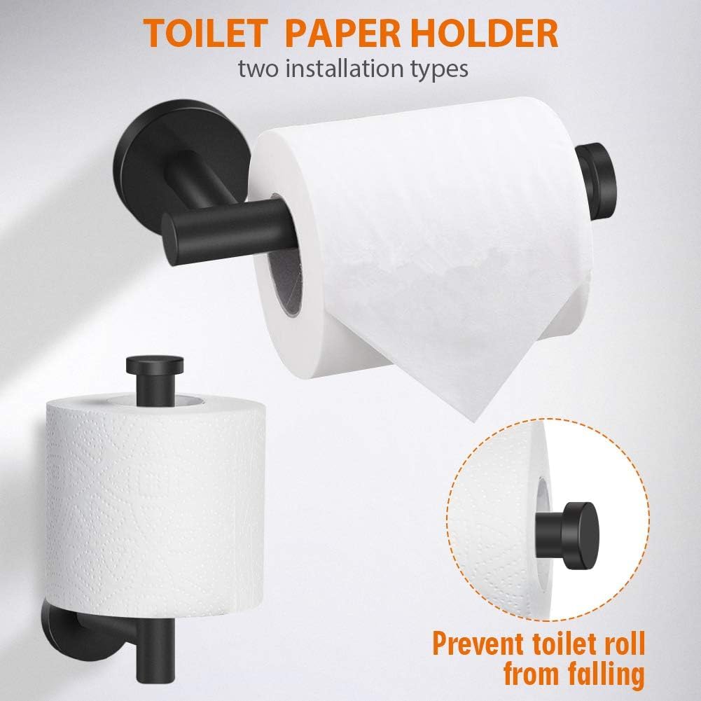 5 Piece Bathroom Hardware Set Matte Black Bathroom Accessories SUS304 Stainless Steel Include 16" Towel Rod, Toilet Paper Holder, Multifunctional Hooks