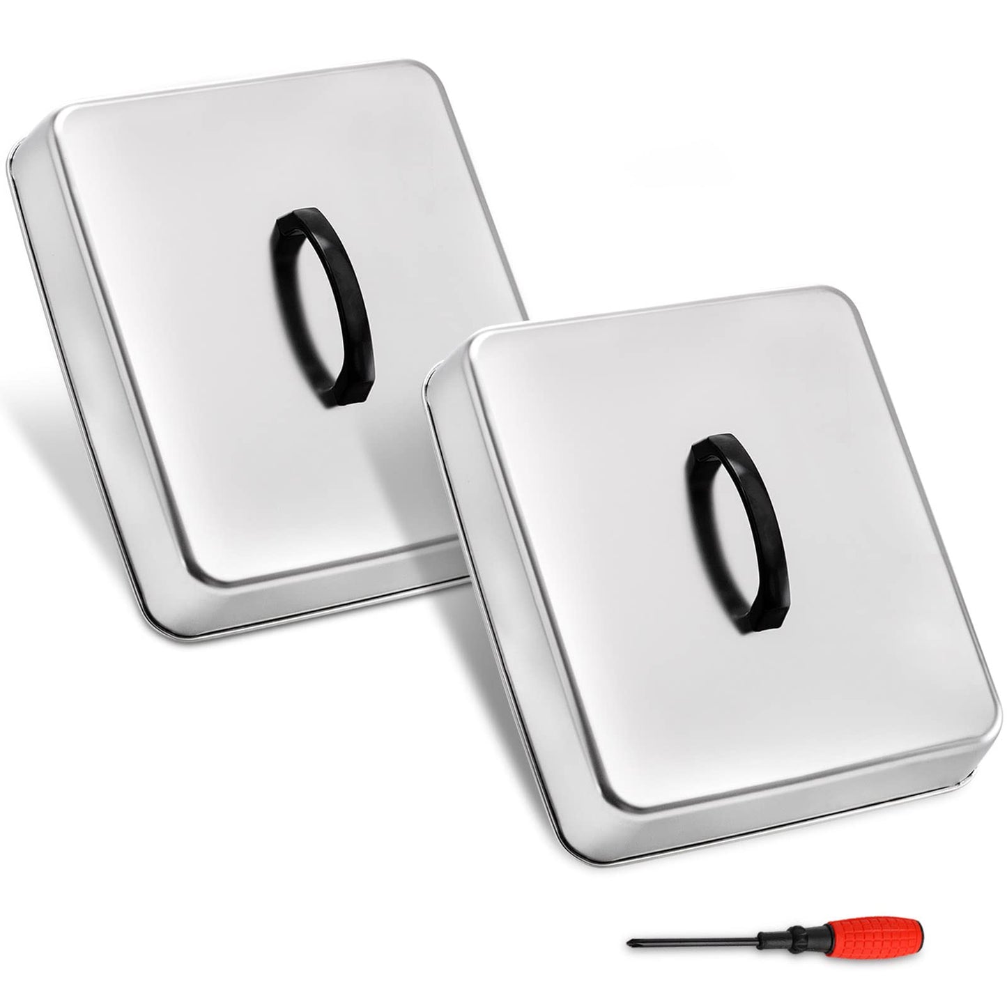 ZEAYEA 2 Pack Cheese Melting Dome, Rectangular Stainless Steel Steam Basting Cover with Heat Proof Handle, Griddle Basting Cover, BBQ Grilling Accessories, Indoor or Outdoor Camping, 13" x 11.3"