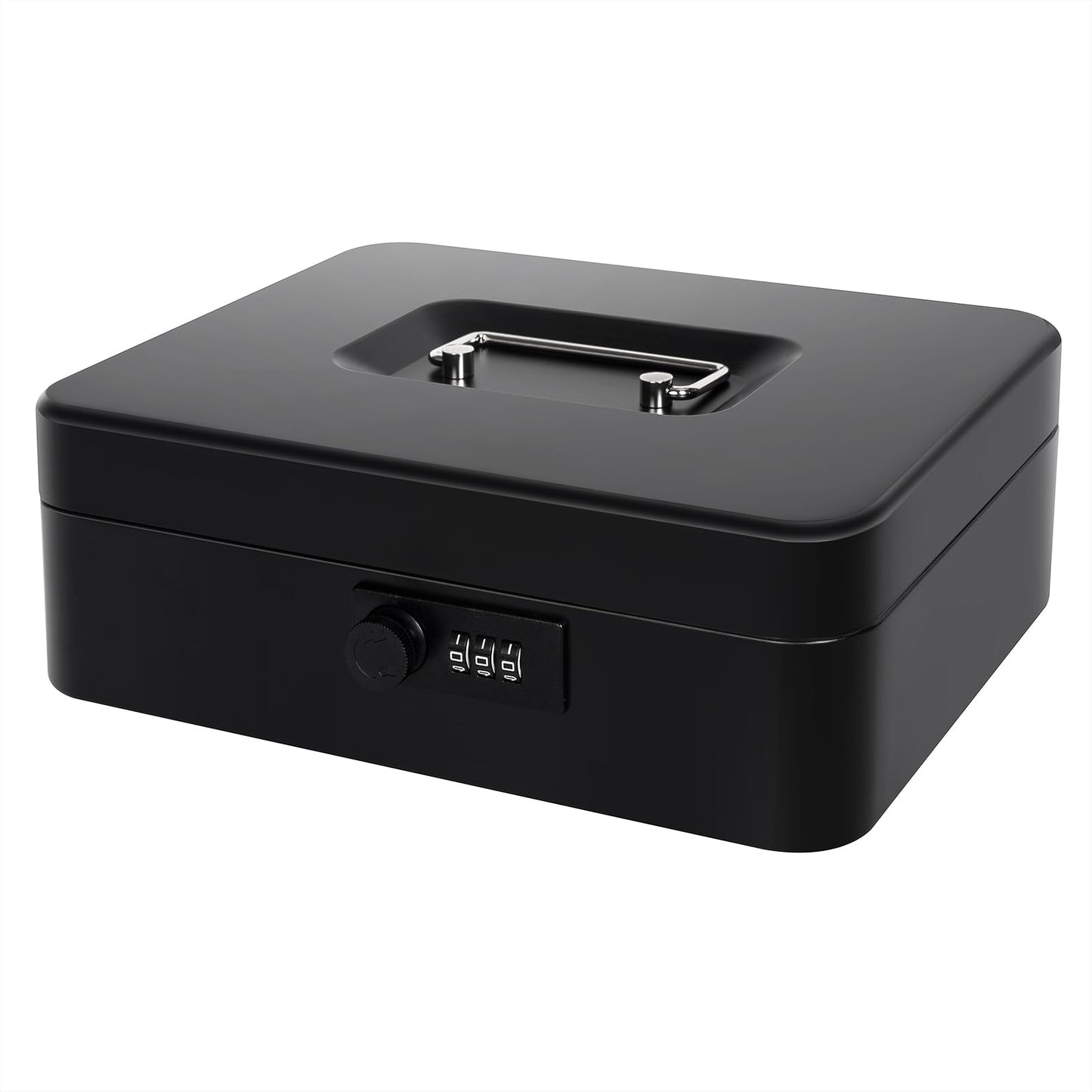 Cash Box with Money Tray and Combination Lock, Metal Money Box for Cash Petty Cash Lock Box for Money Safe 9.84" x 7.87" x 3.54" Black