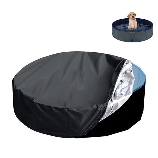 TOYMIS Round Dog Pool Cover, 48 Inch, Black, Waterproof, Dustproof, Modern, Animal, Pool Cover