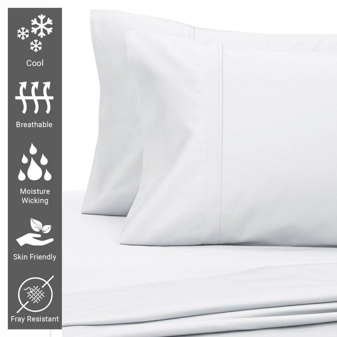 Pizuna Cotton Pillow Cases Queen Size 2 Pack White, 400 Thread Count 100% Long Staple Combed Cotton Sateen Weave Pillowcase with Stylish 10 cm Hem (100% Cotton Queen Pillow Covers White)