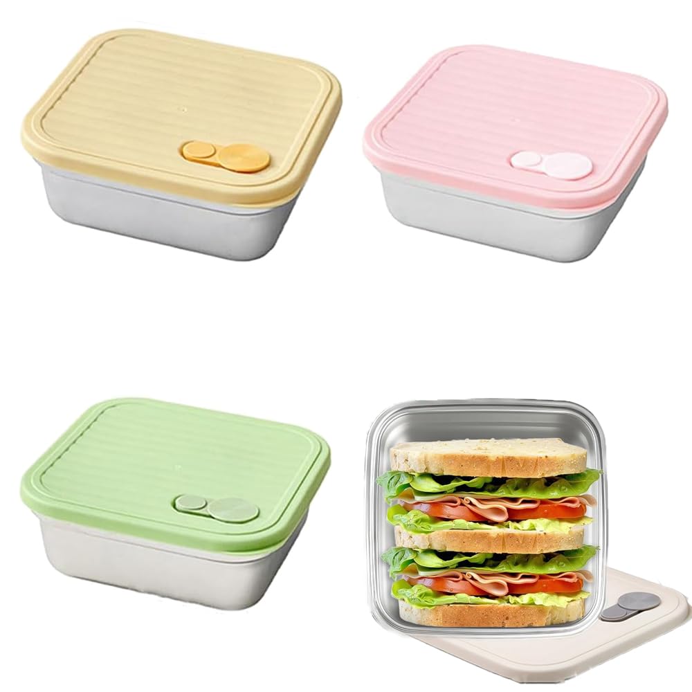 4 Pack Sandwich Containers (20 oz), Reusable Lunch Bento Box Food Storage,Stainless Steel Sandwich Box with Lids,BPA-Free, Great for Fruit, Salad, Lunch Box Snacks