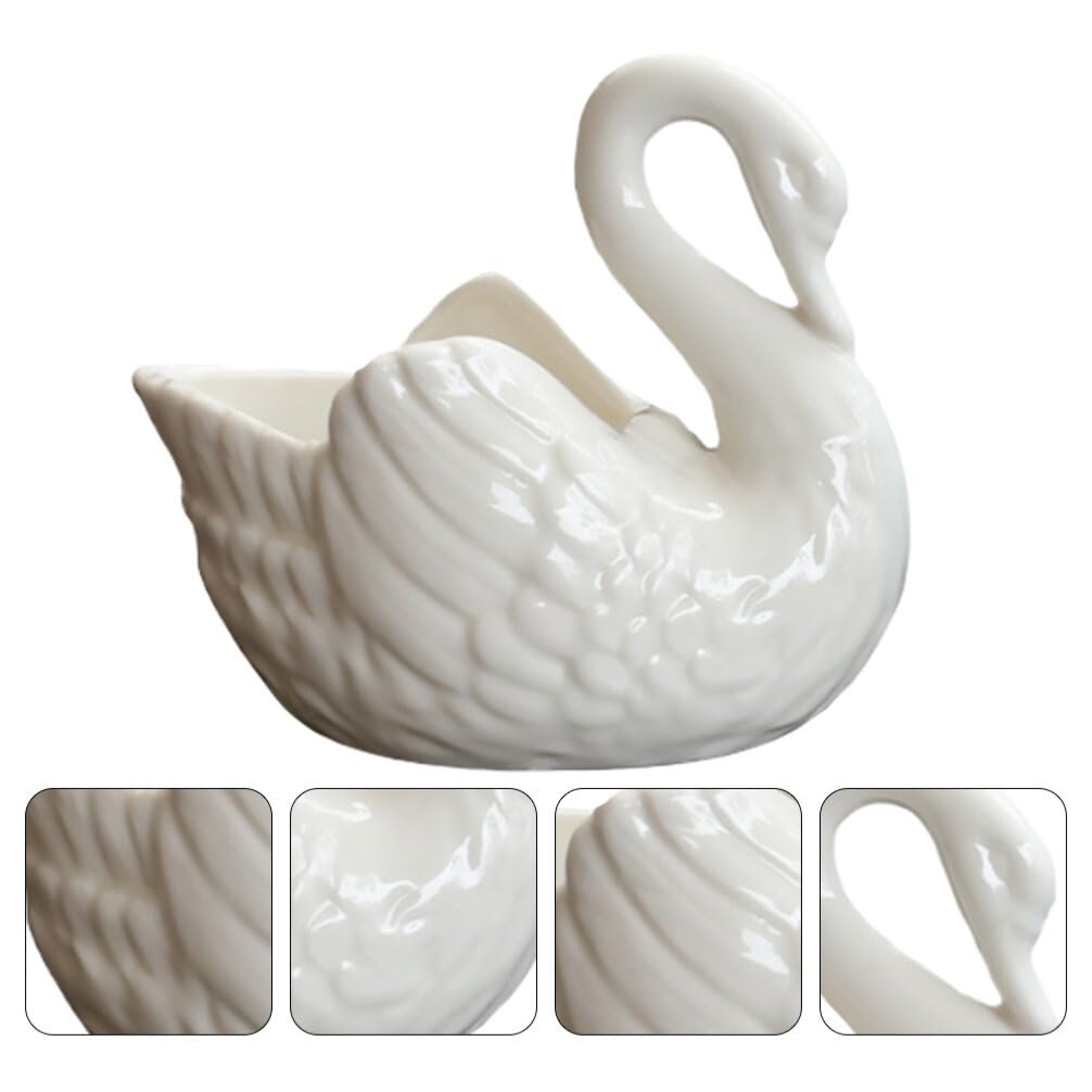 Zerodeko White Ceramic Flowerpot, Swan Flowerpot,Ceramic Swan Planter Pot, Shaped for Decor