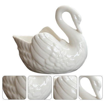 Zerodeko White Ceramic Flowerpot, Swan Flowerpot,Ceramic Swan Planter Pot, Shaped for Decor