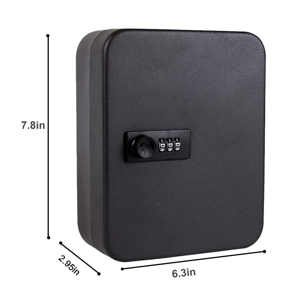 VebaCidi Key Cabinet Steel with 20 Key Tags, Security Lock Box with Combination Lock, Wall Mounted Black Key Safe (20 Keys)