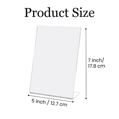 Voittozege 10pcs Acrylic Sign Holder, 5×7in L Shape Clear Display Stand, Flyer Document Brochure Paper Display Holder with Vertical Slant Back Picture Photo Frames for Office Store Restaurant Tabletop